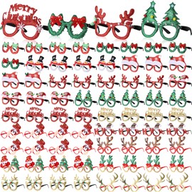 Kanayu 80 Pair Christmas Glasses Glitter Christmas Sunglasses Fun Novelty Cute Kids Holiday Glasses Frames Party Decorations Costume Eyeglasses for Christmas Parties Holiday Favors Ornaments Props