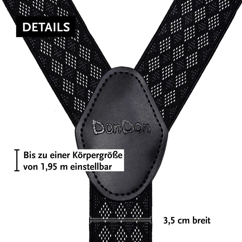 DonDon Men's Braces Wide 3.5 cm with 4 Braces Clips