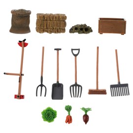 PATKAW Feed Set, 13 Pcs Simulation Farm Tool Toy Farm Scene Toy Farm Scene Model Includes Hay Bale, Straw Heap, Fork, Mower, Brush, Carrots for Miniature Scene