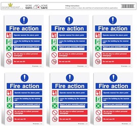 SAFETYKING® 6 pcs Fire Action Notice Stickers - L 20cm x W 15cm | Fire Action Notice | Fire Action Sign | Fire Action Stickers | Fire Stickers | Fire Safety Signs