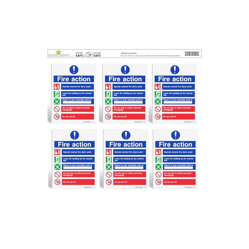 SAFETYKING® 6 pcs Fire Action Notice Stickers - L 20cm
