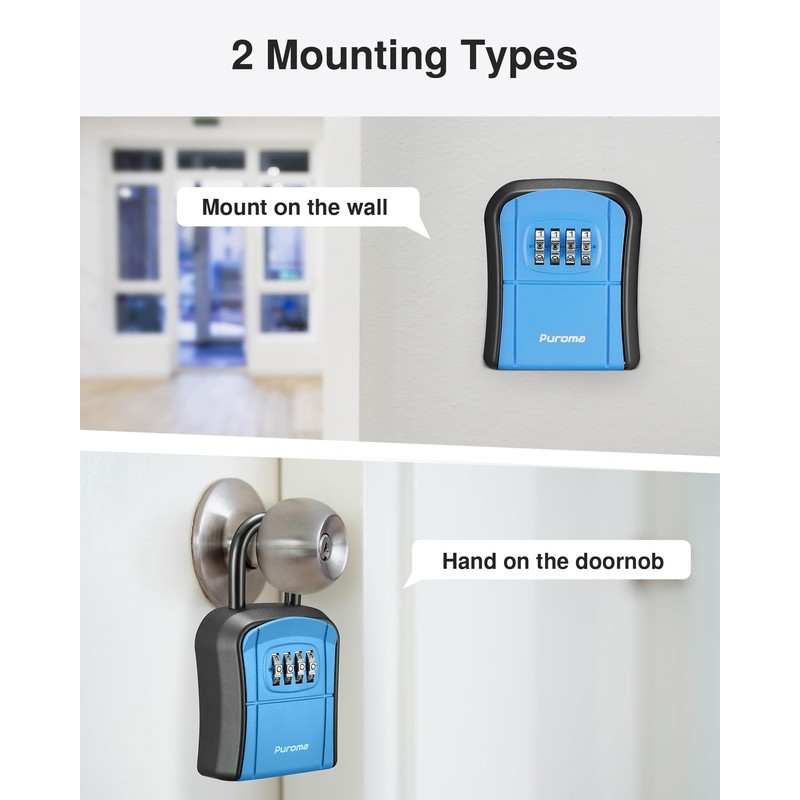 Puroma Key Lock Box, Portable Combination Lockbox Wall-Mounted Key Storage