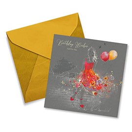 Cherry Orchard Female Birthday Wishes Just For You Card - Red Dress Balloons