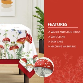 Arquiel Mushroom Tablecloth, Washable Rectangular Tablecloth Spring French Tablecloth for Home Kitchen Dining Room Party Decoration (140 x 180 cm)