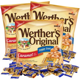 Werther's Original Caramel Sugar Free Hard Candies, Individually Wrapped Snacks for Adults, Gift Basket Stuffers, Pack of 3, 1.46 Ounces