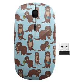 sanacci 2.4GHz USB Wireless Mouse, Funny Brown Otters Pattern, Ergonomic Slim Computer Mice for Kids