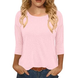 Kancystore 3/4 Sleeve Tunic Tops for Women Loose Fit Dressy Casual Flowy Crew Neck Hawaiian Shirts Pink XL