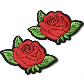 HUIXUN Parche de flores de rosas rojas para planchar sobre ropa, 2 piezas (11,7 x 8) cm