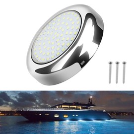 RVZONE 3.5inch Round Underwater Boat Lights IP68 Waterproof Led Boat Lights 2400LM Surface Mount 316 Stainless Steel Marine Led Lights for Boats Transom Pool Courtesy Deck Interior Lights