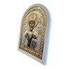 (A-4/003G/B) Silver Canvas Saint Nicholas Byzantine Silver Orthodox Icon/Greek Handmade
