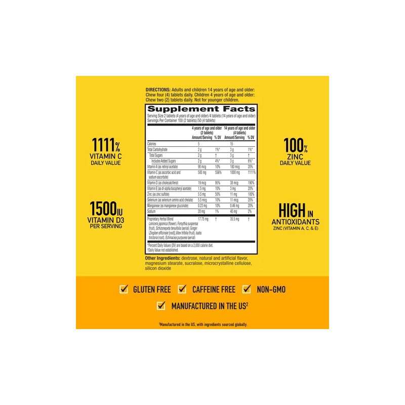 Airborne Vitamina C 1000mg Zinc Y D Tabletas Masticables 116