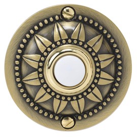 Waterwood Solid Brass Pearl Bloom Doorbell in Antique Finish - Wired & Illuminated Push Button from Environmentally Friendly Recycled Material