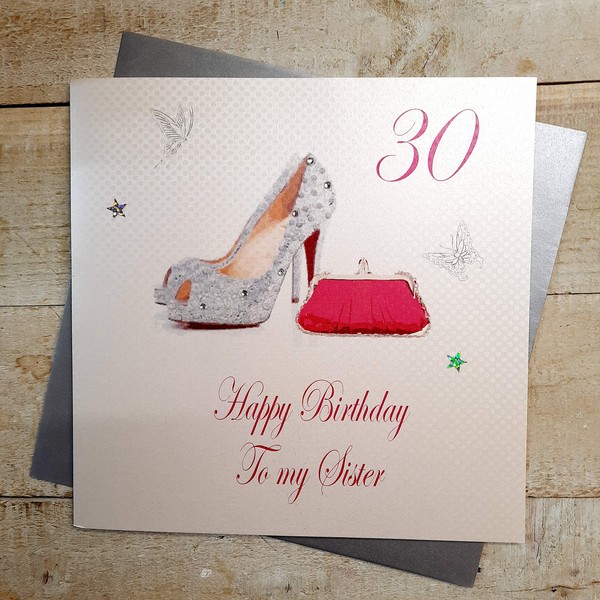 WHITE COTTON CARDS 30 Happy Sister, Handmade Large 30th Birthday Card (Pink, Code XPDS7-30)
