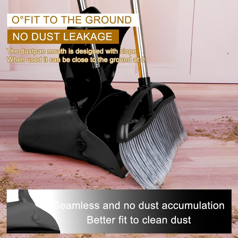 Long Handle Heavy Duty Broom and Dustpan Set, Outdoor and