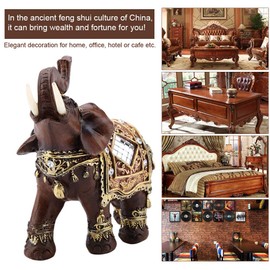 Lucky Wealth Elephant Statue Sculpture Feng Shui Wood Grain Figurine Home Desktop Decoration Gift (L)