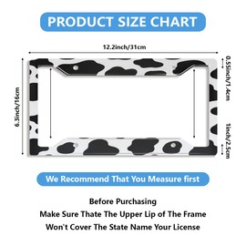 Animal Cow Print License Plate Frame White Black Spot Aluminum Metal Car Cover Tag Holder with 4 Holes and Screws Customized Frames 12 x 6 Inch for US Canada Vehicle Standard Gifts for Women Men
