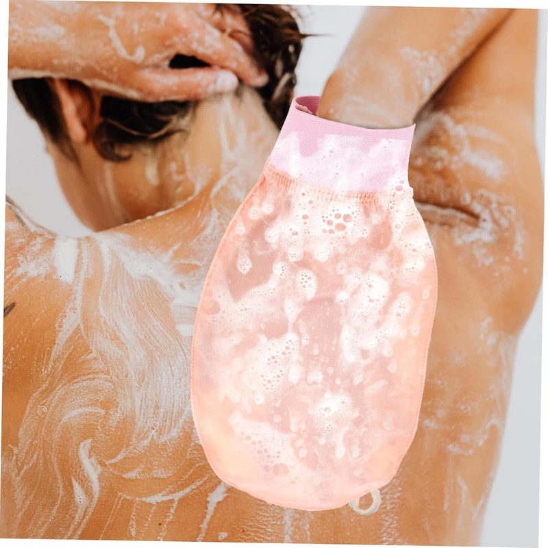 Guantes Exfoliantes de Baño de Seda Imitada Rosa para el