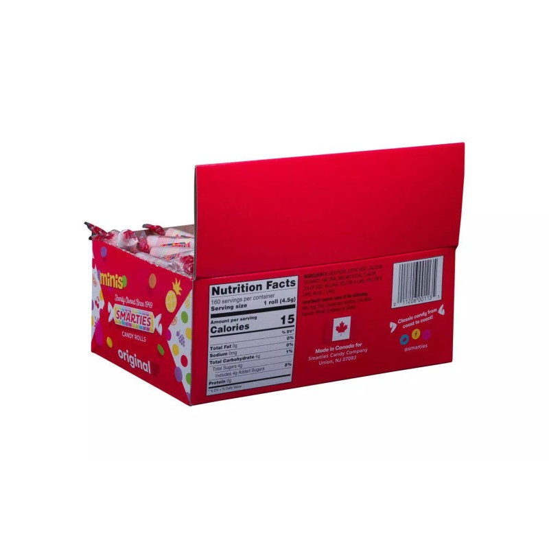 Smarties Candy Rolls Bulk Pack 160 Count Vegan Gluten Free