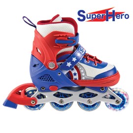 Rugged Racer Roller Blade Inline Skates with LED Light up Wheels - Adjustable in 3 Sizes Roller Skates for Kids - Suitable for Kids Aged 6 Years and Up, RWB