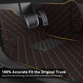 NewYYY Car Floor Mats for Toyota Camry 2024-2025, Leather Full Coverage Car Mat All Weather Luxury Floor Liners(Black Red,Full Set)