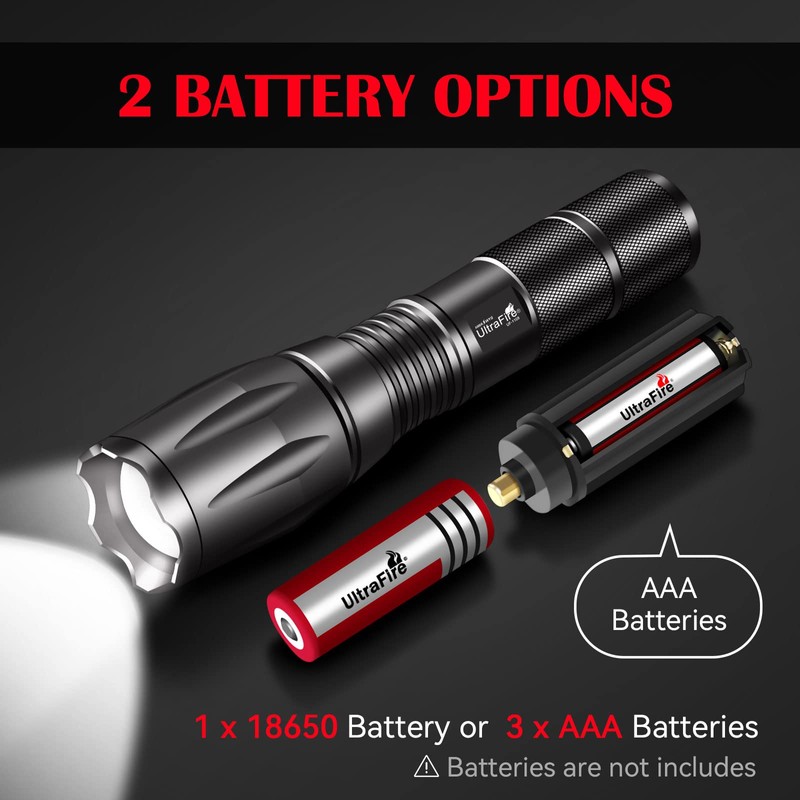 ULTRAFIRE 2 Pack Tactical LED Torch with Flashlight Holster, 1200