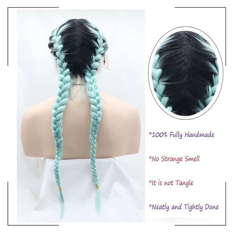 Angle Lucky Mint Green Braided Wig for Women Synthetic Blue