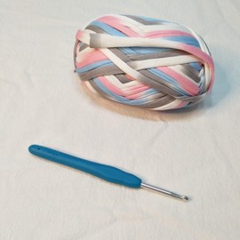 DIY T-Shirt Yarn, Soft Cotton Fabric Cord, Chunky Knitting Yarn, Spaghetti Yarn, Zpagetti Yarn, Crochet Fabric Yarn 100g with One Crochet Hook (Color 6)