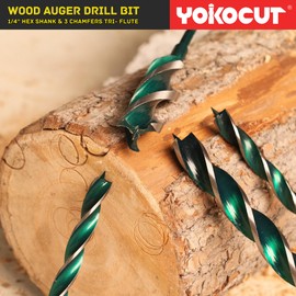5/8"x 12" Auger Drill Bit for Wood, Hex Shank Tri-Flute Wood Drill Bits, Ship Auger Long Drill Bit for Soft and Hard Wood, Plastic, Drywall, Tree Stump and Composite Materials