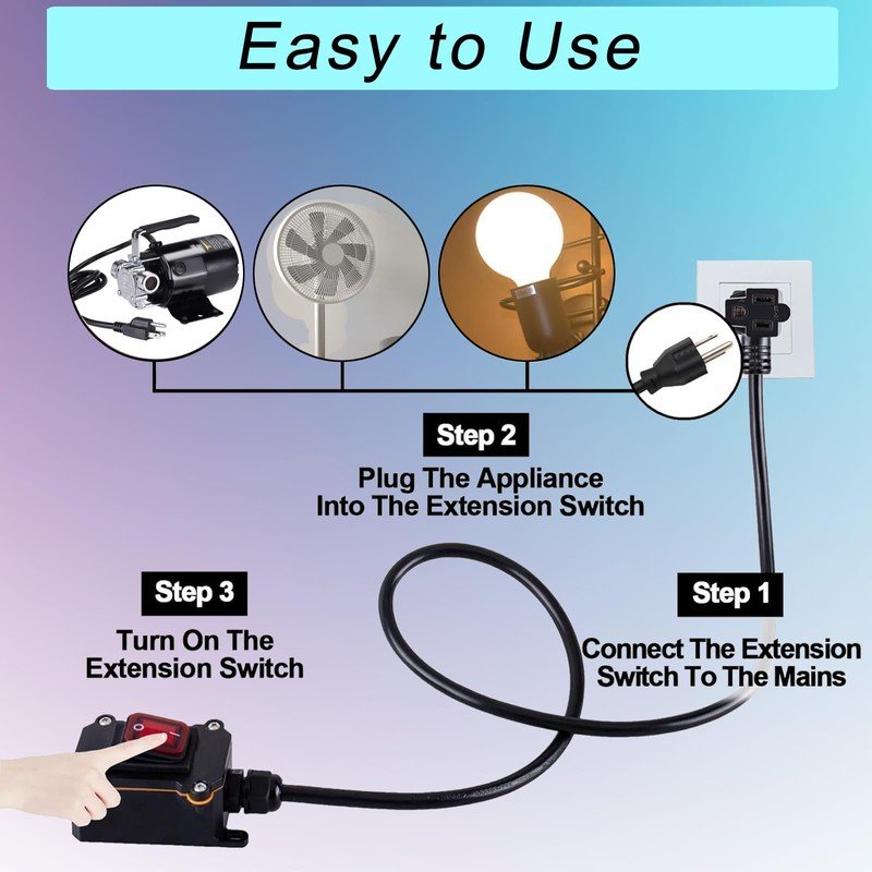 PAGUO Inline Cord Switch with 14AWG Cable, Outdoor Extension Cord