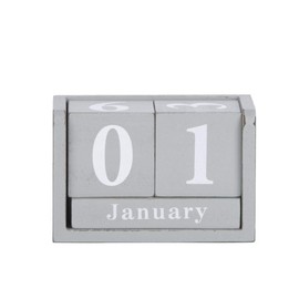 Rivanto Shabby Wooden Table Perpetual Calendar in Grey Distressed Look