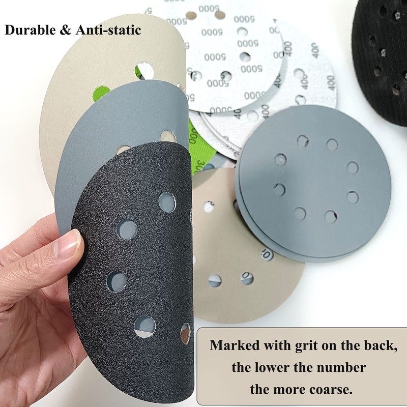 Rouswee 30 PCS 5 Inch 8 Hole #120-#5000 Sanding Discs