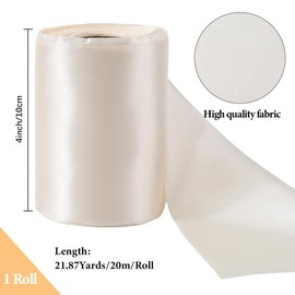 CABODYALS About 20M 10cm White Satin Ribbon Solid Large Extra Wide Thick Beige Double Face Polyester Fabric Ribbons Bulk for Sewing Making Craft Gift Wrapping Wedding Chair Sash Ceremony Supply