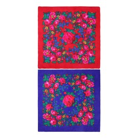 MJ SERECA Acrylic Bandana Printed Hair Scarf Square Ukrainian Head Scarf Floral Babushka Neck Scarf for Women 30"/42"/60" (2 Pack-D 42")