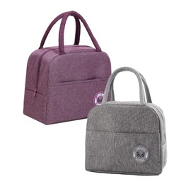 CHUANGOUONLY Pack of 2 Portable Lunch Boxes, Lunch Box Bag, Bag for Work, Travel, Office, Picnic, Grey and Purple