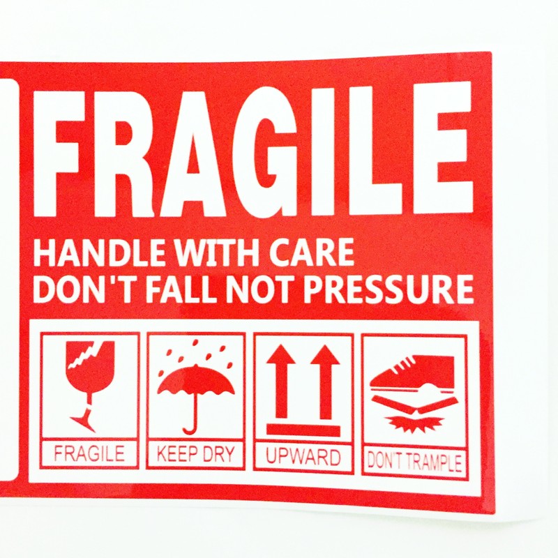 Creve Cell FRAGILE Flagile Sticker Labels Small 9x5cm Waterproof Glossy