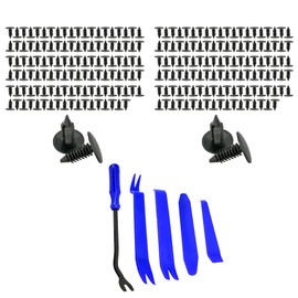 Mean Mug Auto 3212-32011A 200x Bumper Fastener 7mm Fender Trim Panel Rivet Clips with 5 Pcs Trim Removal Tools Kit - Compatible with Chrysler GM Ford - Replaces OEM: 6030441, 1605396, 1595864, 388577S