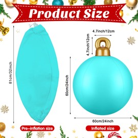 Jetec 4 Pcs 32 Inch Giant Christmas PVC Inflatable Decorated Ball Inflatable Christmas Ornaments Ball Large Outdoor Blow up Xmas Tree Ornaments for Xmas Porch Lawn Yard (Teal Blue)