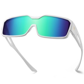 DUCO Sports Polarized Fit Over Sunglasses for Men Women Wrap Around Wear Over Glasses for Cycling Fishing DC8868 (White Frame Revo green Lens)