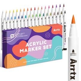 Arrtx 36 Colors Acrylic Marker for Rock Painting, Extra Brush Tip Paint Markers, Art Supplies, Fabric Paint, Fabric Markers, Paint Pen, Art Markers, Waterproof Paint DIY Crafts Making 36D