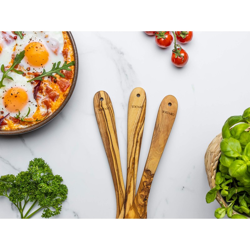 SOLTAKO Olive Wood Spoon Cutlery Cooking Spoon (3-Piece Cooking Spoon)