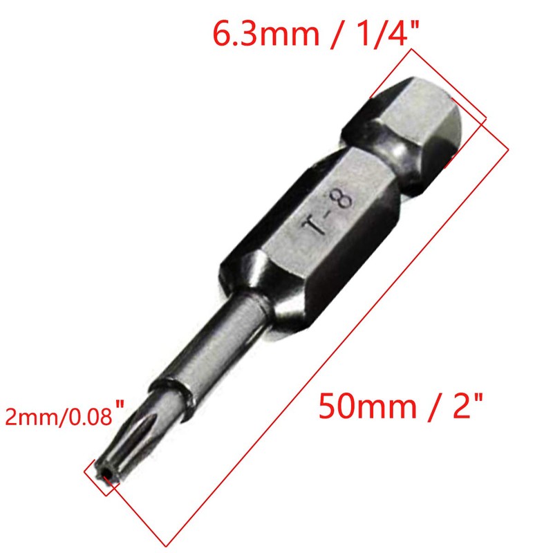 COMOK 10pcs 50mm Long 1/4 Inch Hex Shank T8 Torx