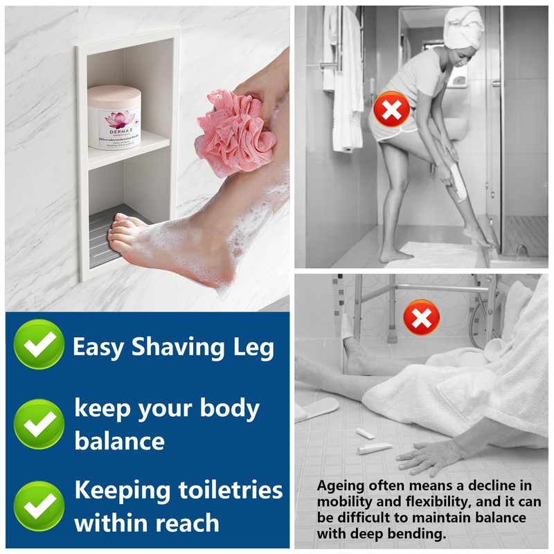 Qeke Shower Foot Rest for Shaving Legs, Matte White, 5.9"