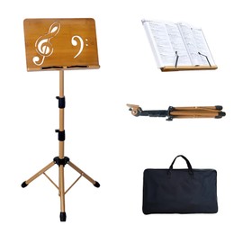 Sheet Music Stand - Portable Music Stand with Carrying Bag, Adjustable Wooden & Metal Desktop Book Stand Podium Lectern Holder for Guitar, Ukulele, Violin Players