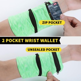 LIONLINK Wrist Pouch, Wrist Wallet with Zippered for Running, Walking, Hiking, Yoga and More (S, Emerald Green+Emerald Green)
