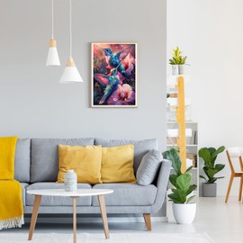 GDYEEH DIY 5D Hummingbird Diamond Art Kits, Pink Flowers Round Full Drill Sparkling Diamond Painting Picture, Birds Diamond Painting Art Kits Craft for Adults Beginners, Home Wall Decor 12x16 inch