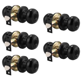 Probrico (5 Pack) Black Round Entry Door Knobs Keyed Alike, Exterior/Interior Door Handles Bedroom Bathroom/Front/Offic Doors, Door Lock with Locks and 3 Combo Keys Lock Security