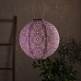 Lights4fun LED Solar Lantern Round Purple Tyvek Moroccan Lantern Outdoor