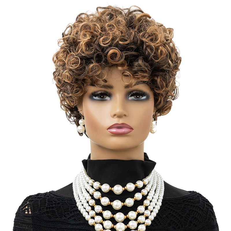 Short Wigs for Black Women Brown Pixie Cut Wig with