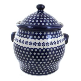 Blue Rose Polish Pottery Flowering Peacock Cookie Jar