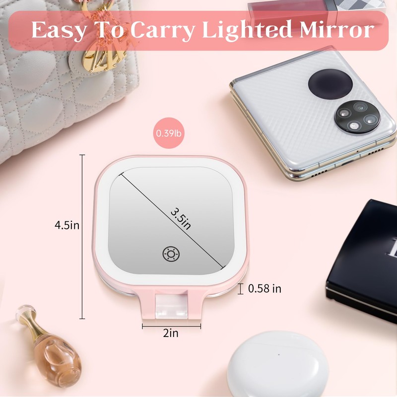 FASCINATE 10X Magnification Compact Travel Makeup Mirror with Lights and